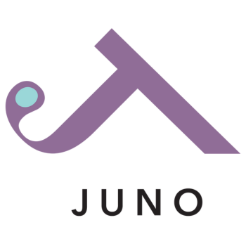 Purple abstract logo resembling a person with a teal dot, above the word "JUNO" in black capital letters on a white background.